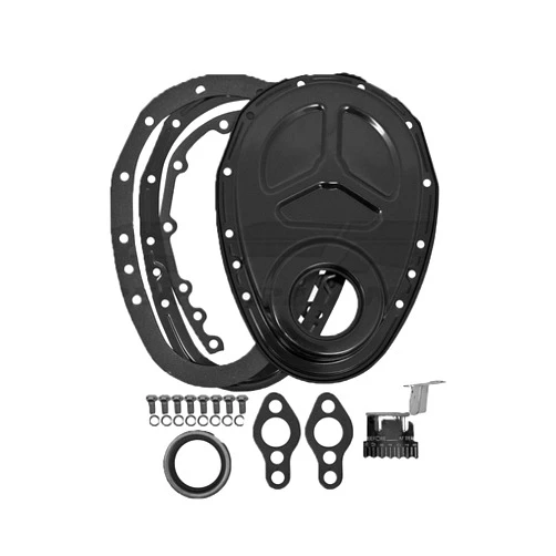 Cobra-Tek CBK-HZ-7123-PBK-KIT - Fits 1955-65 Chevy Small Block Steel 2 Piece Timing Chain Cover Set Edp Black, Fits Following Engines: 283, 302, 305, 350, 327, 307, 350.