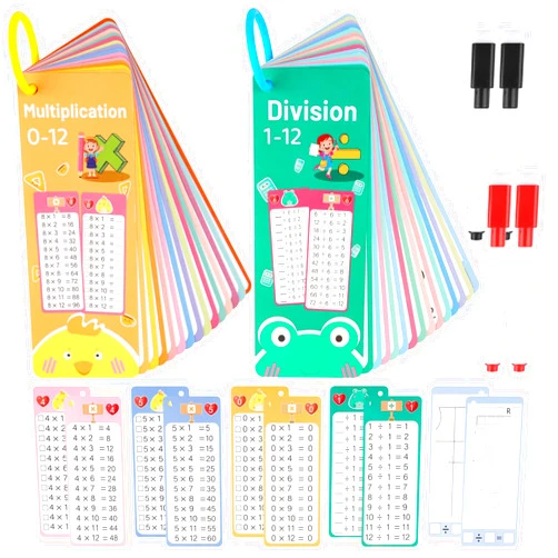 PEASUG Multiplication and Division Flash Cards 30 Pcs, 0-12 Math Flash Cards with 4 Dry Erase Pens 2 Rings, Educational Time Table Flash Cards for 1st-3rd Graders Multiplication Game