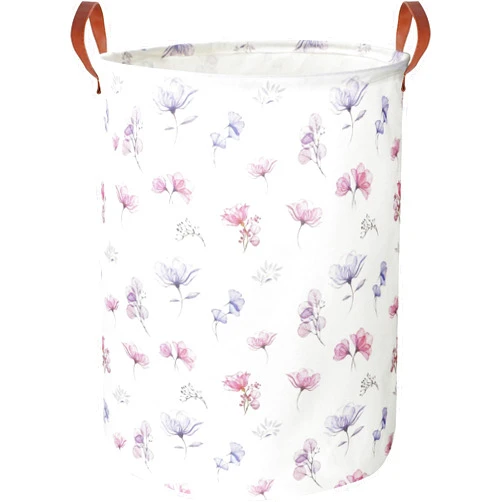 HKEC 19.7’’ Waterproof Foldable Laundry Basket, Nursery Hamper, Dirty Clothes Hamper, Books Bins, Gift Baskets, Room Decor(Watercolor Flower)