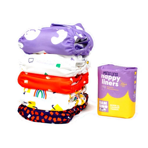 Bambino Mio, Cloth Diaper Set - The Give-it-a-go Bundle, 5 x Diapers, 100 messless Liner (Bold 2)