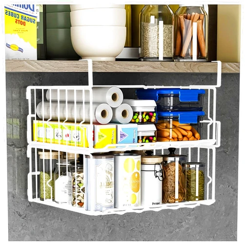 Couwilson 𝐔𝐧𝐝𝐞𝐫 𝐒𝐡𝐞𝐥𝐟 𝐁𝐚𝐬𝐤𝐞𝐭 Storage 2Pack - 12.6in Metal Under Cabinet Shelf, Hanging Wire Basket Shelves, Undershelf Storage Basket for Kitchen Pantry Bookshelf