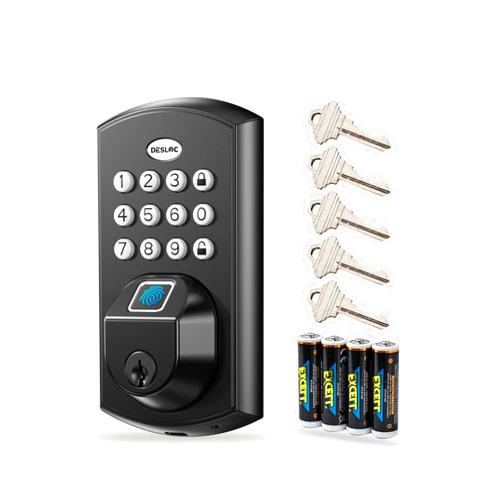 DESLOC A100F Keyless Entry Door Lock, Fingerprint Door Lock, Keypad Door Lock, Smart Lock Deadbolt for Front Door, Easy Installation, Emergency Power Port,12 Months Battery, IP54 Waterproof, 5 Keys