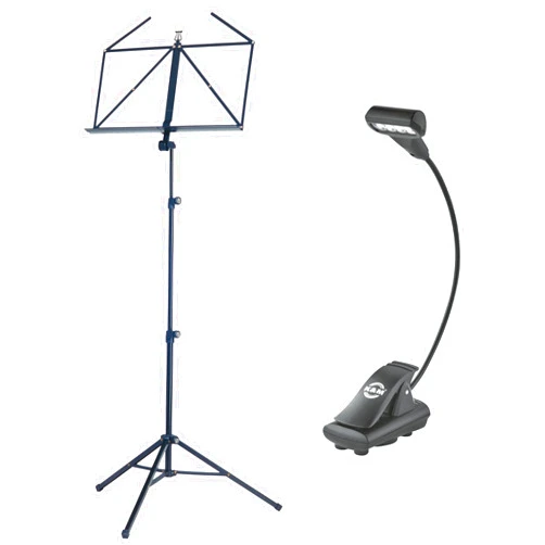 K&M Konig & Meyer Music Stand Light 4 LED T-Model FlexLight & Heavy Duty Music Stand | Black Piano Light with Adjustable Gooseneck Combined With a Sturdy Music Stand with Adjustable Height