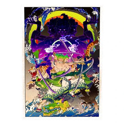 ORAPICH Anime Poster for Walls Ukiyo-e Canvas Painting Luffy Zoro Anime Canvas Wall Art,Unframed 12x16.5inch