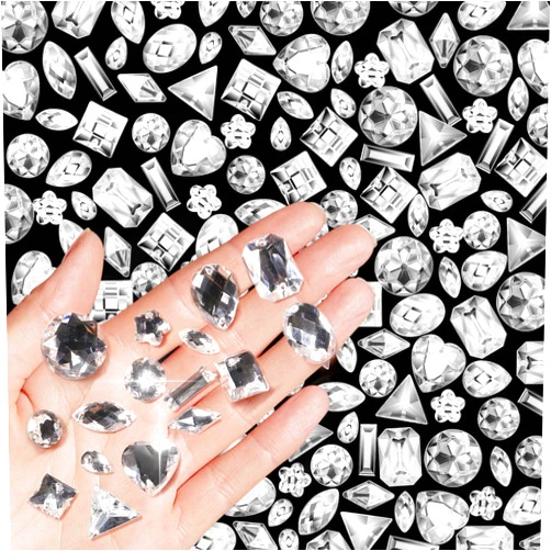 Aptkin 1000 Pieces Sew on Crystal Rhinestones Large Big Sewing Gems Jewels Acrylic Mixed Shapes Rhinestones with Sewing Holes for Clothes DIY Crafts Costume Garment Shoes (White)