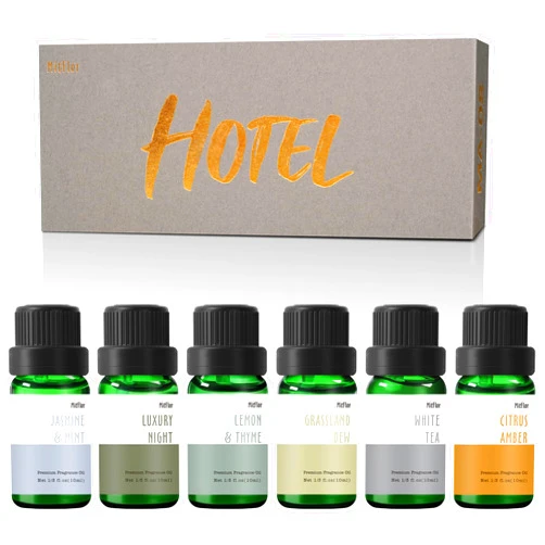 MitFlor Fragrance Oils, MitFlor Hotel Collection Diffuser Oil for Home, Soap & Candle Making Scents, Aromatherapy Essential Oils Set 6x10ml, Lemon & Thyme, Citrus Amber, White Tea and More