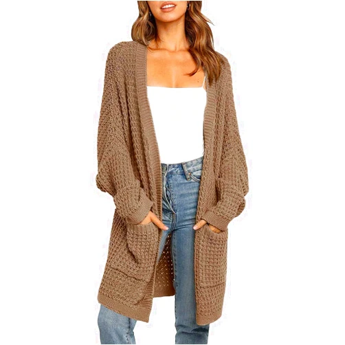 MEROKEETY Women's Oversized Long Batwing Sleeve Cardigan Waffle Knit Sweater Coat