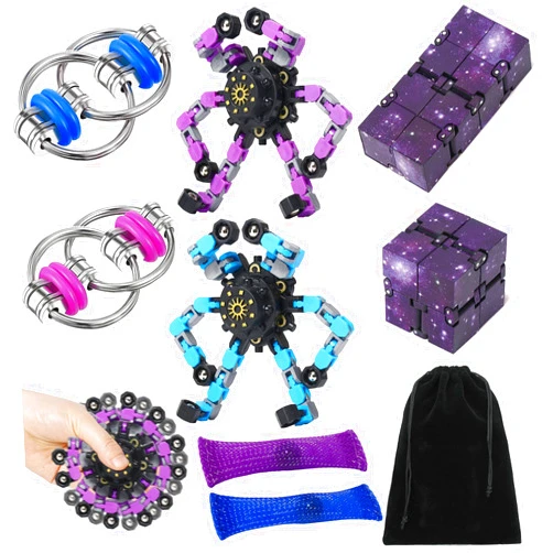 ZQFTZQ 8Pcs Fidget Cube Toys Pack - Flippy Chain Fidget Spinner Galaxy Fidget Cube Slient Sensory Fidget Toys Set for Office Desk Adult Fidgets for Anxiety and Stress Cool Toys Christmas Toys