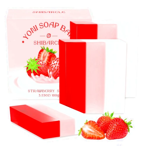 Shibarcle 3 PCS Yoni Soap Bar, Organic Yoni Bar Soap Yoni Wash Feminine Wash for Women Ph Balance, Natural Deodorant Vaginal Body Bath Soap Body Wash Strawberry Handmade feminine soap
