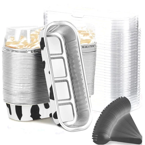Findful Mini Loaf Baking Pans with Lids And Spoons (50 Pack, 6.8oz) Rectangle Aluminum Foil Baking Pans Tins Containers - Cupcake Containers Wrappers Cheesecake Creme Brulee Ramekins