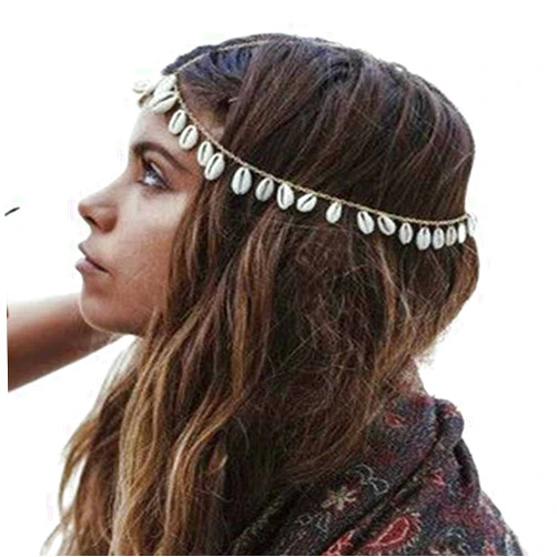 Brinote Boho Head Chain Shell Headpieces Dangle Headband Fashion Tassel Hair Accessories for Women and Girls (Silver)