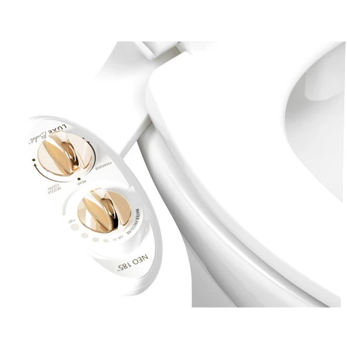 LUXE Bidet NEO 185 - Self-Cleaning, Dual Nozzle, Non-Electric Bidet Attachment for Toilet Seat, Adjustable Water Pressure, Rear and Feminine Wash (Gold)