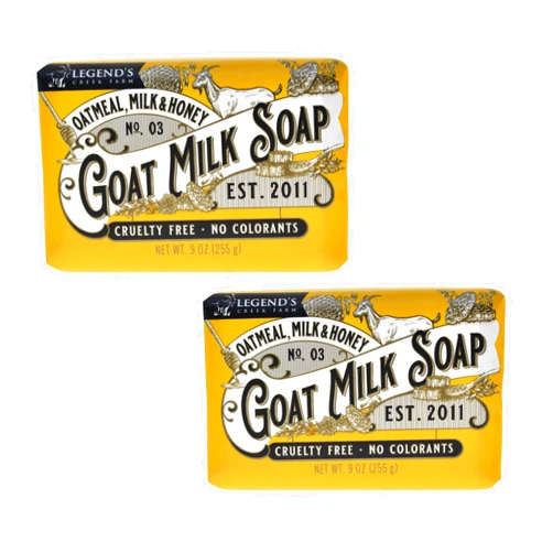 Legend's Creek Farm Goat Milk Soap - Triple Milled Moisturizing Bar for Hands and Body - 9 Oz Creamy Lather, Nourishing, Natural Soap for Sensitive Skin (Oatmeal, Milk & Honey, Pack of 2)