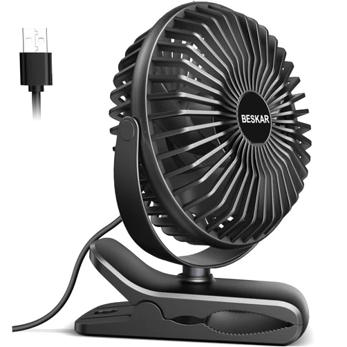 BESKAR Small Clip on Fan, 3 Speeds USB Fan with Strong Airflow, Clip & Desk Fan USB Plug in with Sturdy Clamp - Ultra Quiet operation for Office Dorm Bedroom Stroller