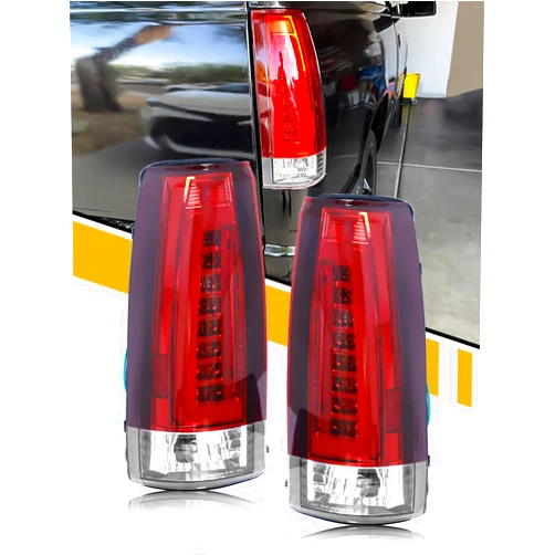 CLERYYE LED Tail Light Assembly Compatible with Chevy GMC C/K Full Size Pickup Truck SUV Tahoe Suburban 1988-1999, C-Type LED Tube Rear Lamp Replacement, Passenger and Driver Side, Crystal Red Lens
