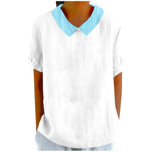 MYNKYLL Women's Autumn Fragrance Linen T Shirts Colored Round Neck Button Loose Pullover Top Womens Long Sleeved