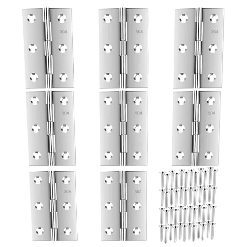 QANQIUPLE Stainless Steel 3 Inch Folding Butt Hinges for Furniture Door Window Case Lid and Wooden Box Chest, Pack of 8