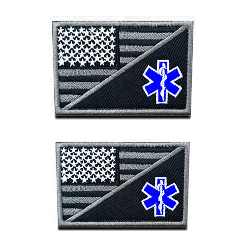 Zcketo 2 Pack Full Embroidered American Flag/Emergency Medical Technician Paramedic Medic Cross Patch - Perfect for First Aid Pouch, EMT, EMS, Trauma, Medical, Paramedic, First Response Rescue Kit