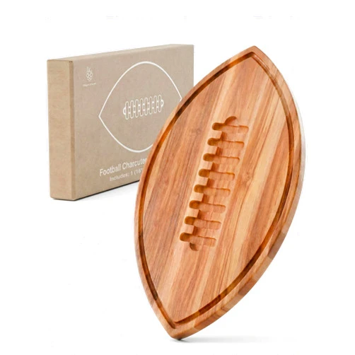 BERRY GOOD LUNCH Football Shaped Cutting Board – 16X9.5 INCH – Acacia Wood Charcuterie Tray – Wooden Football Serving Platter for Super Bowl Parties, Tailgate Hosting & Gifts