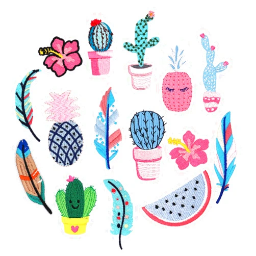 Winrase 15pcs Cactus Feather Cute Iron On Patches Embroidered Motif Applique Assorted Size Decoration Sew On Patches Custom Patches for DIY Jeans, Jacket, Kid's Clothing, Bag, Caps (Cactus & Feather 15pcs)