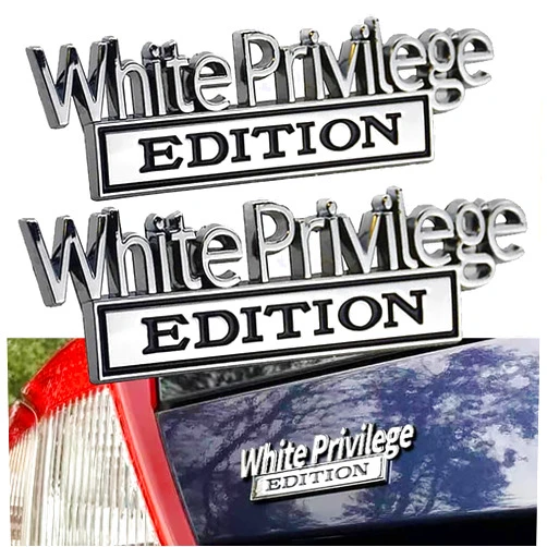 SameeHome White Privilege Edition Emblem - Badgeslide The Original White Privilege Edition Emblem Fender Badge Car Decal Sticker Chrome Black (1pc, Silver)