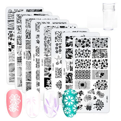 AHIER 10Pcs Nail Plates Stamping Set, AHIER 8Pcs Nail Plates 1Pcs Stamper 1Pcs Scraper Nail Art Stamper Kit Nail Image Plate Manicure Stencils Tools(Pattern Random)