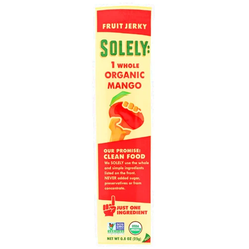 Solely Organic Mango Fruit Jerky, Just 1 Ingredient, No Preservatives, No Added Sugar, Kosher, USDA Certified Organic, Non-GMO, 0.8 Ounce (Pack of 12)