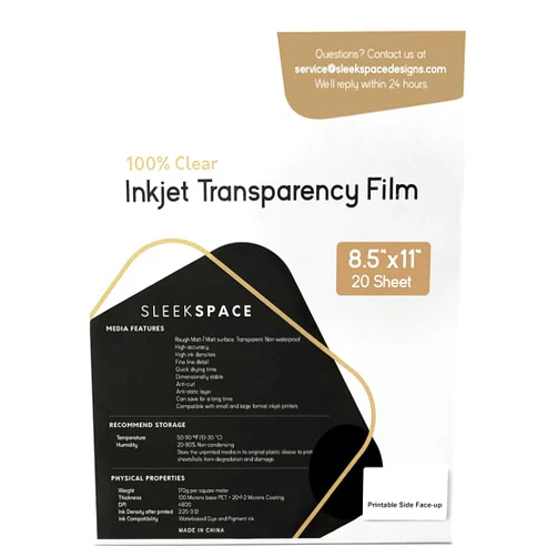 Sleek Space Transparency Film for Inkjet Printers | 100% Clear, Non-waterproof, Anti-curl | High Ink Density, Quick Dry Ink | For OHP, Presentations, Crafts, Labels, Stickers | 170g psm