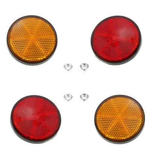 DGZZI Round Reflector 4PCS 2inch / 56mm Plastic Universal Screw Mount Reflective Warning Reflectors for Motorcycle Bike, Red and Orange