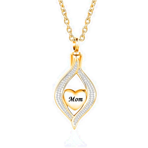 YQSLIN Gold Cremation Necklace for Ashes Always in My Heart Mom/Dad/Grandma Urn Ash Keepsake Memoril Teardrop Pendant Urns for Human Ashes Adult Female
