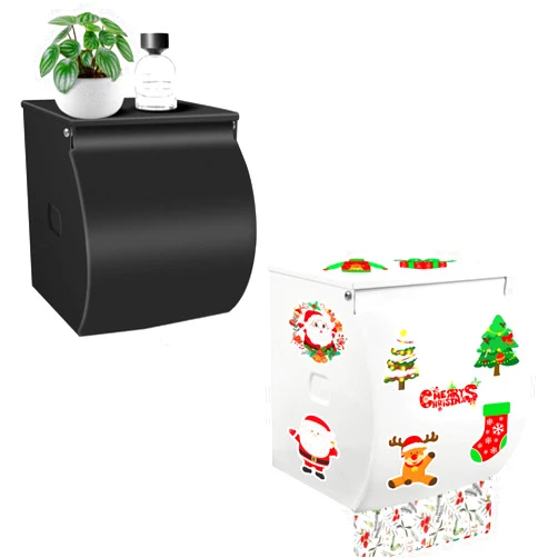 FARVIGOR Toilet Paper Holder Wall Mount, Self Adhesive Toilet Paper Holder with Shelf, Waterproof Stainless Steel Bathroom Toilet Tissue Roll Holder Cat Dog Proof, Black+White
