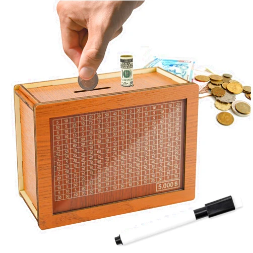 SEILETOO Wooden Savings Box, SEILETOO Wooden Cash Saver Money Box, Piggy Bank for Boys and Girls, Wooden Coin Bank with Counter for Savings Goal $5000 Best Gift for Friends
