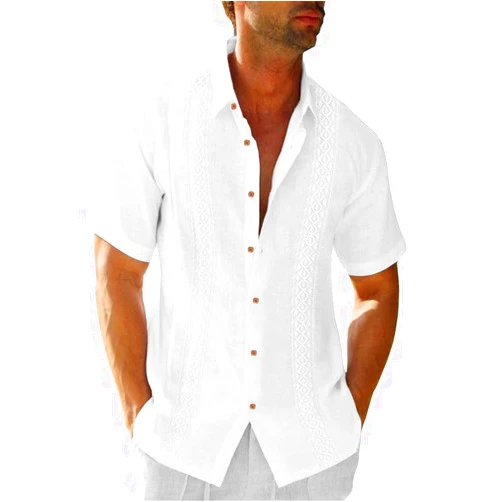 JMIERR Mens Cotton Linen Guayabera Shirts Casual Button Up Short Sleeve Summer Beach Shirt