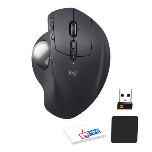 Logitech MX Ergo S Wireless Trackball Mouse, 2.4 dpi Laser Sensor, 6 Programmable Buttons, 4-Way Scroll Wheel for PC/MAC Bundle with Mouse Pad (Black) + Microfiber Cleaning Cloth