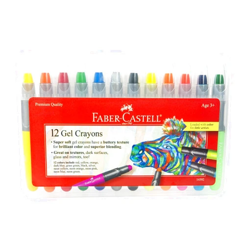 Faber-Castell Gel Crayons: 12 Jumbo Gel Crayons in Durable Storage Case: Toddler Art Supplies for Coloring and Kids Drawing, Twistable Crayons for Arts and Crafts for Kids Ages 3-4+