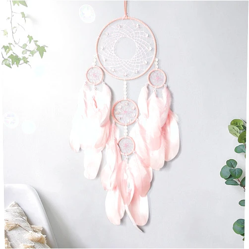 SOMYTING Dream Catcher with Fairy Lights Handmade Feathers Dreamcatcher Wall Hanging Ornament Room Decor Bohemian Home Decor Craft Blessing Gift (Pink-1)