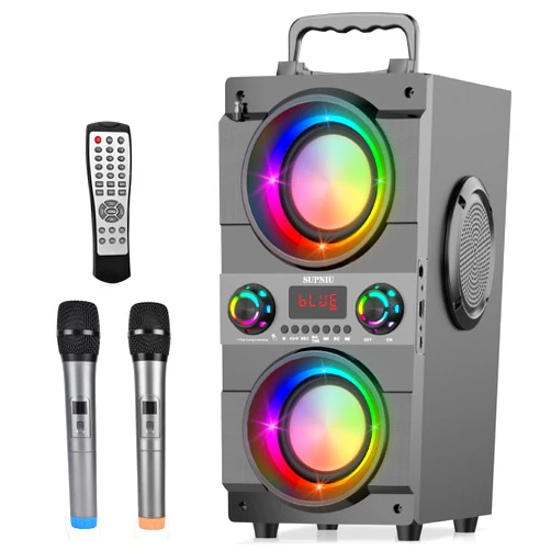 SUPNIU 90W(120W Peak) Portable Bluetooth Speakers Loud with Double Subwoofer, Large TWS Speakers Bluetooth Wireless Outdoor Speaker with Microphone, FM Radio, Colorful Lights, for Home Party Camping