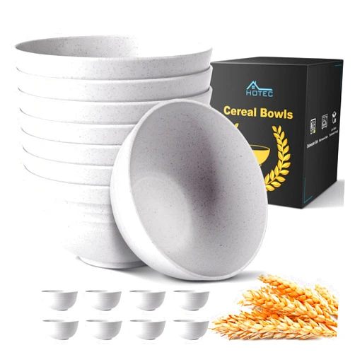 HOTEC Unbreakable Wheat Straw Cereal Bowls - Microwave & Dishwasher Safe Soup and Salad Bowls BPA Free, Set of 8, 26oz, White