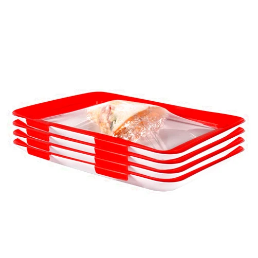 Yily 4 Pcs Creative Food Preservation Tray Plastic Preservation Tray,Magic Elastic Film Buckle Vacuum Seal Keeps Food Fresh,Kitchen Tools Seal Storage Container