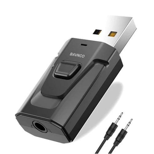 BAVNCO Bluetooth Receiver Adapter, BAVNCO Bluetooth 5.0 Stereo Receiver Hands-Free Car Kits Mini Wireless 3.5mm Aux Output Audio Adapter Transmitter for Car Aux, Home Stereo, PC, TV, Speaker More