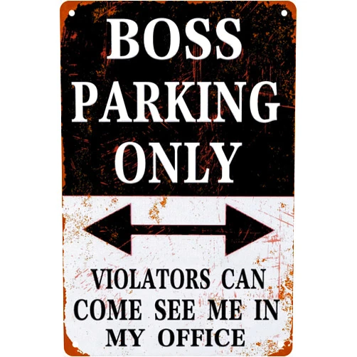 SUBAKBANDHA Retro Metal Tin Sign Boss Parking Only Sign For Home Cave Garage Bar Wall Art Decor 8 x 12 Inches, blue