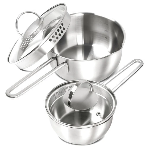 MICHELANGELO Stainless Steel Saucepan Set 1QT & 2QT, Tri-Ply Bottom Sauce Pan with Lid & Pour Spout, Sauce Pot Set - 4 Pcs