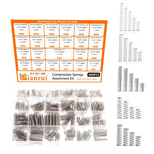 Dianrui 300PCS Compression Springs Assortment Kit 23 Different Sizes Small Spring 304 Stainless Steel Mechanical Mini Springs for DIY Repair Project