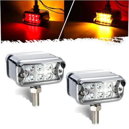 Partsam 2Pcs Dual Revolution 12 LED Marker Lights, Turn Signal Lights, Rectangular Chrome Pedestal Lights, Front Bumper Lights Replacement for Peterbilt Kenworth Freightliner