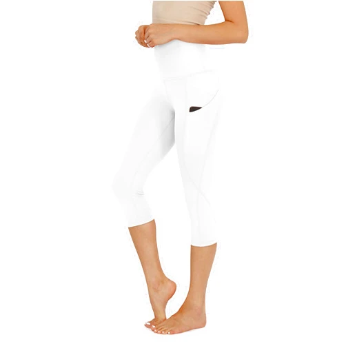 ODODOS Women's High Waisted Yoga Capris with Pockets, Tummy Control Non See Through Workout Athletic Running Capri Leggings