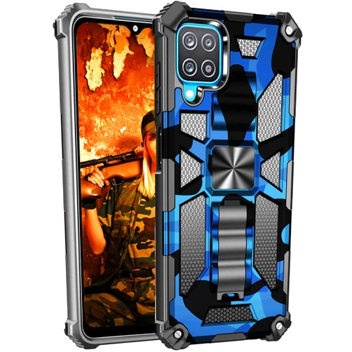 N\W NW Samsung Galaxy A12 Phone Case,SZYZ Camouflage Sturdy Phone Case with Heavy Duty Shockproof Military Grade Anti Fall Protection and Built in Magnetic Cover for Samsung Galaxy A12, MC Dark Blue