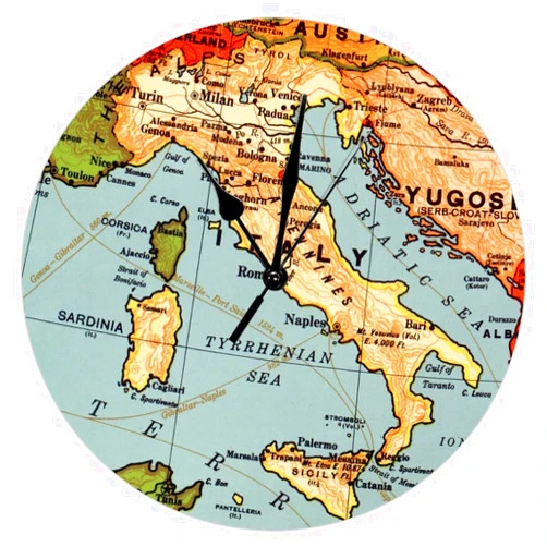 LetusZhogo Retro Wall Clock - Map Itanly Wall Clock - Silent Wooden Wall Art Decor - Modern Wall Clock - Geometric Wall Art