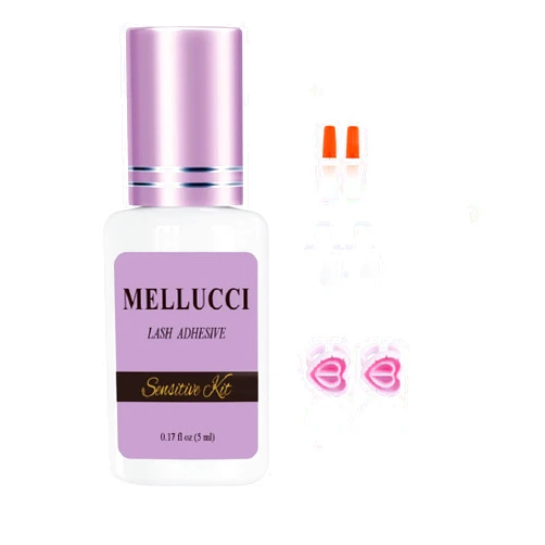 MELLUCCI Sensitive Lash Extension Glue Strong Hold, Lash Cluster Glue, 2-3 Weeks Long-Lasting, Black Adhesive for Self Application and Professional Use, Waterproof, No Fume