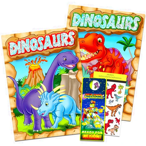 Dinosaur Party Supplies Dinosaur Coloring Book Super Set Kids Toddler - 2 Books and Over 50 Dinosaur Stickers