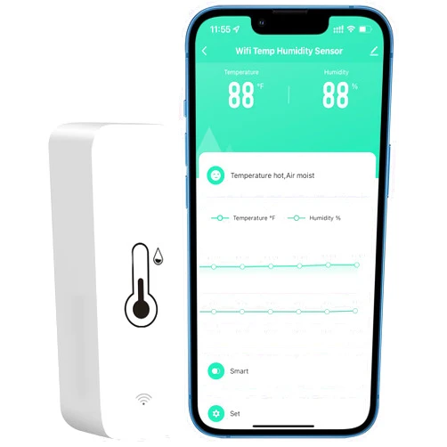 PHOVOLT WiFi Thermometer Hygrometer Sensor, Wireless Smart Temperature Humidity Monitor with Remote App Notification Alert, for Home, Greenhouse (1 Pack)